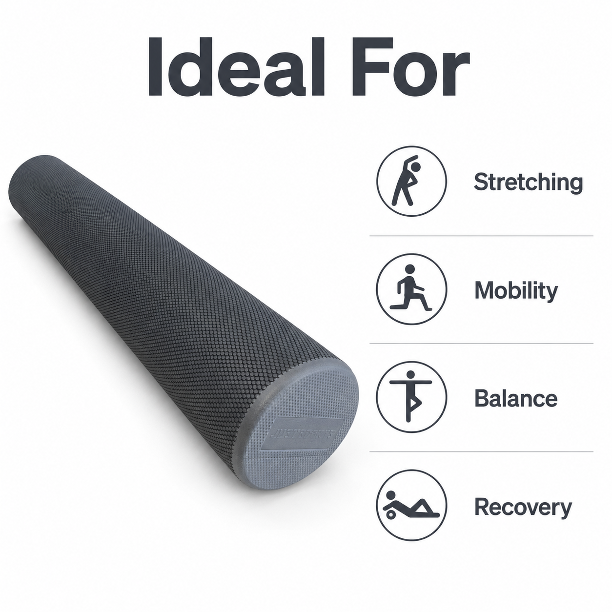 Justsports 90cm High-Density EVA Foam Roller – Full Body Recovery, Pilates, Yoga & Physio