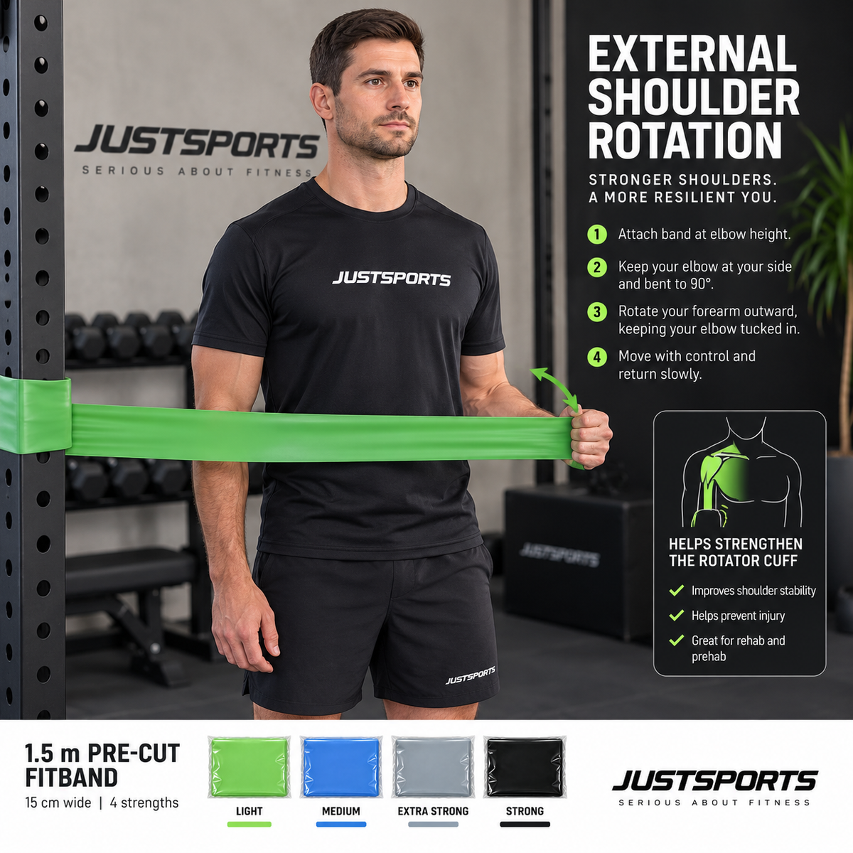 Justsports Fitband Resistance Band – 1.5 m Pre-Cut & Packaged