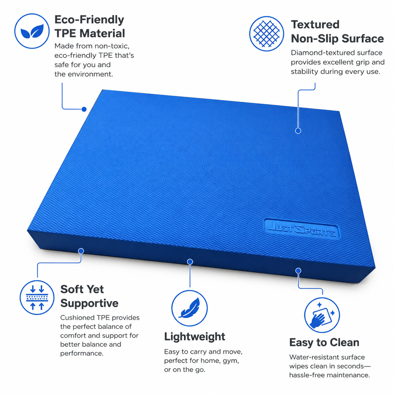 Justsports TPE Balance Pad – Core Stability, Rehab, Physio & Balance Training – Blue