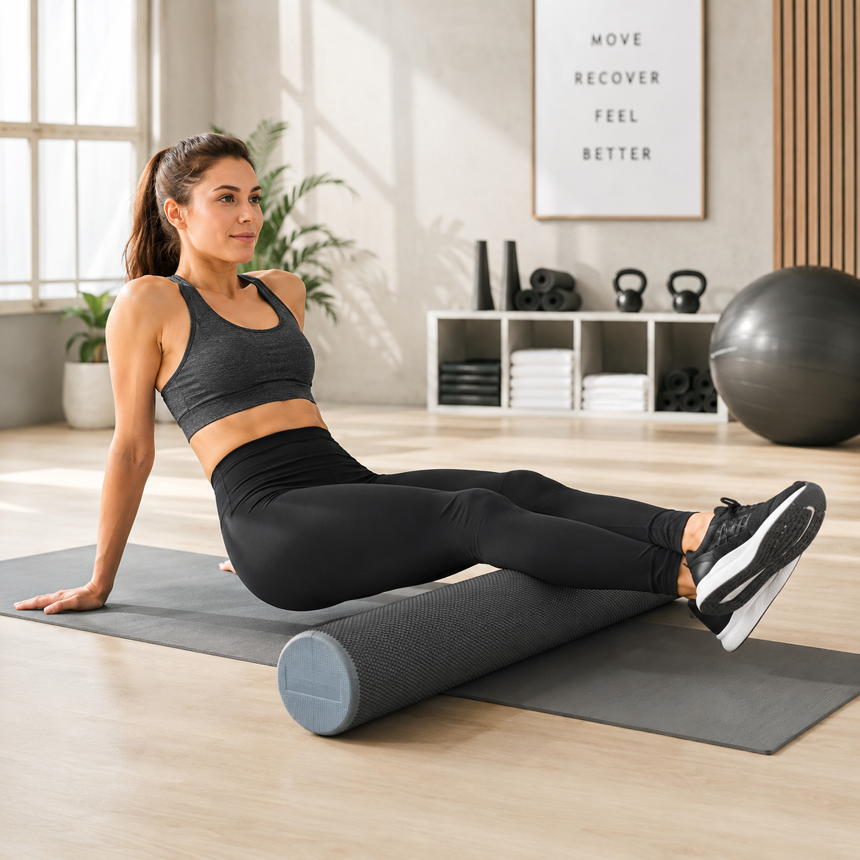 Justsports 90cm High-Density EVA Foam Roller – Full Body Recovery, Pilates, Yoga & Physio