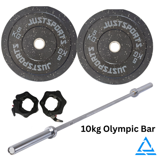 10kg bar plus 2 x 5kg bumpers